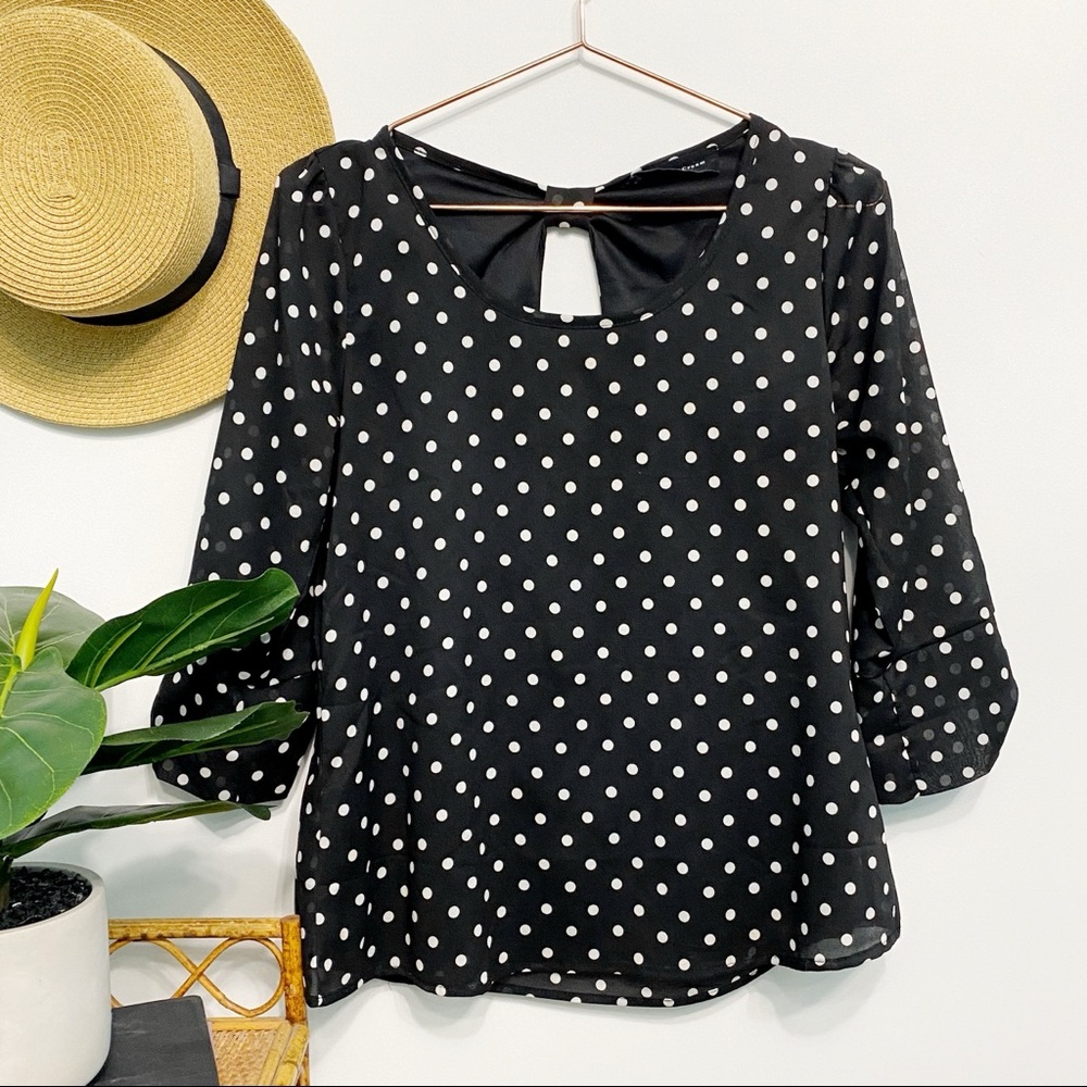 modcloth | polka dot cutout bow-back career top black s